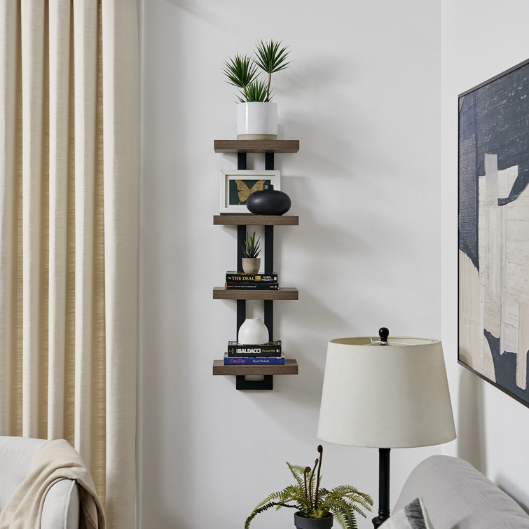 Ebern Designs Monya 4-Tier Ladder Bracket Floating Wall Shelves